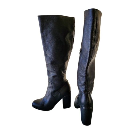 Lands’ End Black Pebbled Leather Knee-High Heeled Boots Women’s 7.5 - Picture 7 of 10